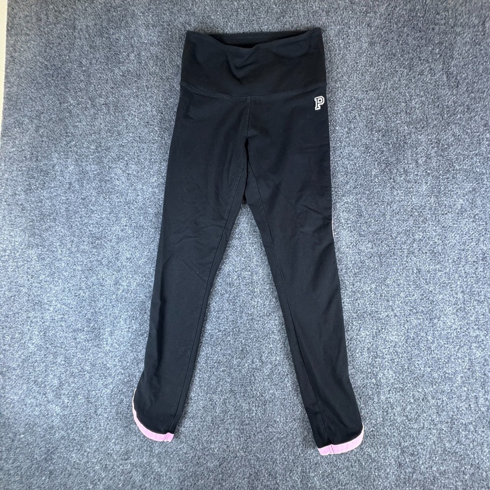 Pink Victoria's Secret Yoga Leggings‎ Womens Small Black Pink Stripe Logo Cotton